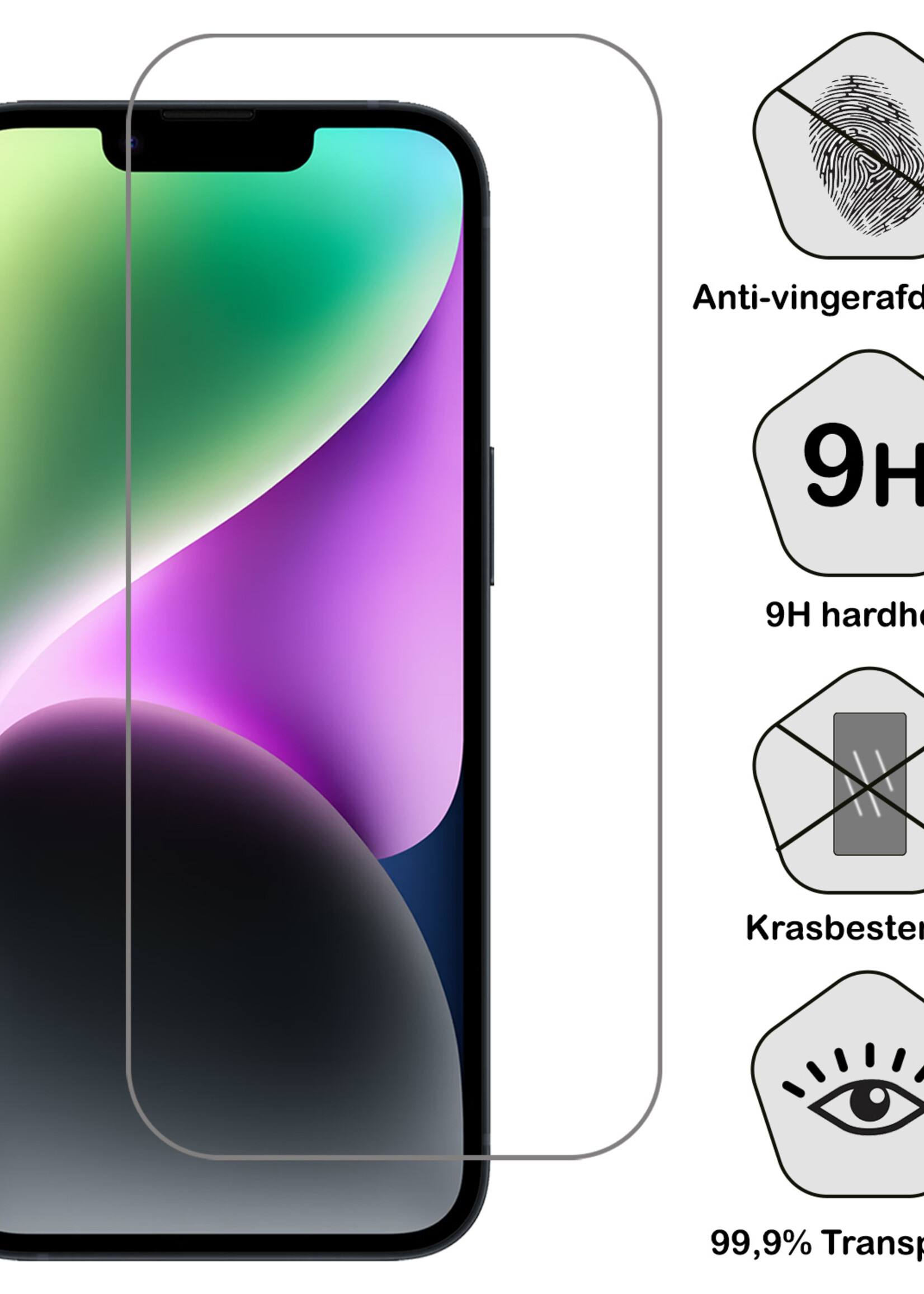 BTH BTH iPhone 14 Hoesje Pashouder met Koord Met Screenprotector - Lila