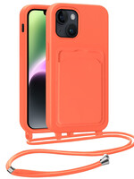BTH BTH iPhone 14 Hoesje Pashouder met Koord - Papaya