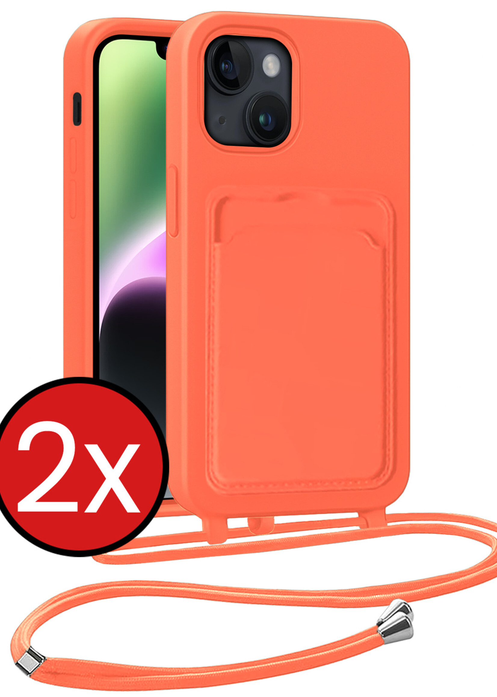 BTH BTH iPhone 14 Hoesje Pashouder met Koord - Papaya - 2 PACK
