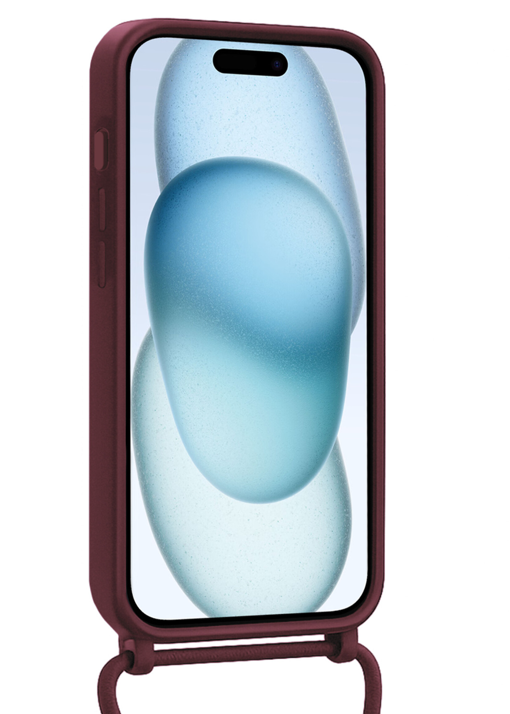 BTH BTH iPhone 14 Pro Hoesje Pashouder met Koord - Aubergine