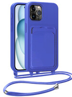 BTH BTH iPhone 14 Pro Hoesje Pashouder met Koord - Fel Blauw