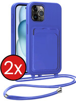 BTH BTH iPhone 14 Pro Hoesje Pashouder met Koord - Fel Blauw - 2 PACK