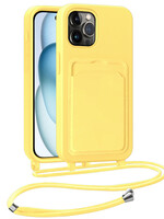 BTH BTH iPhone 14 Pro Hoesje Pashouder met Koord - Geel