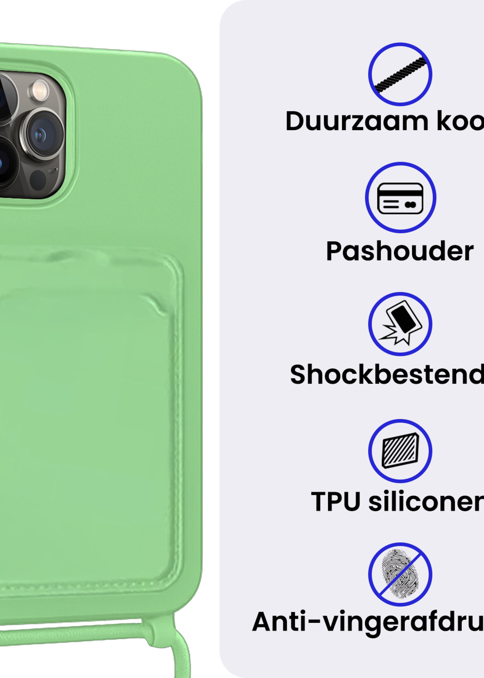 BTH BTH iPhone 14 Pro Hoesje Pashouder met Koord - Groen