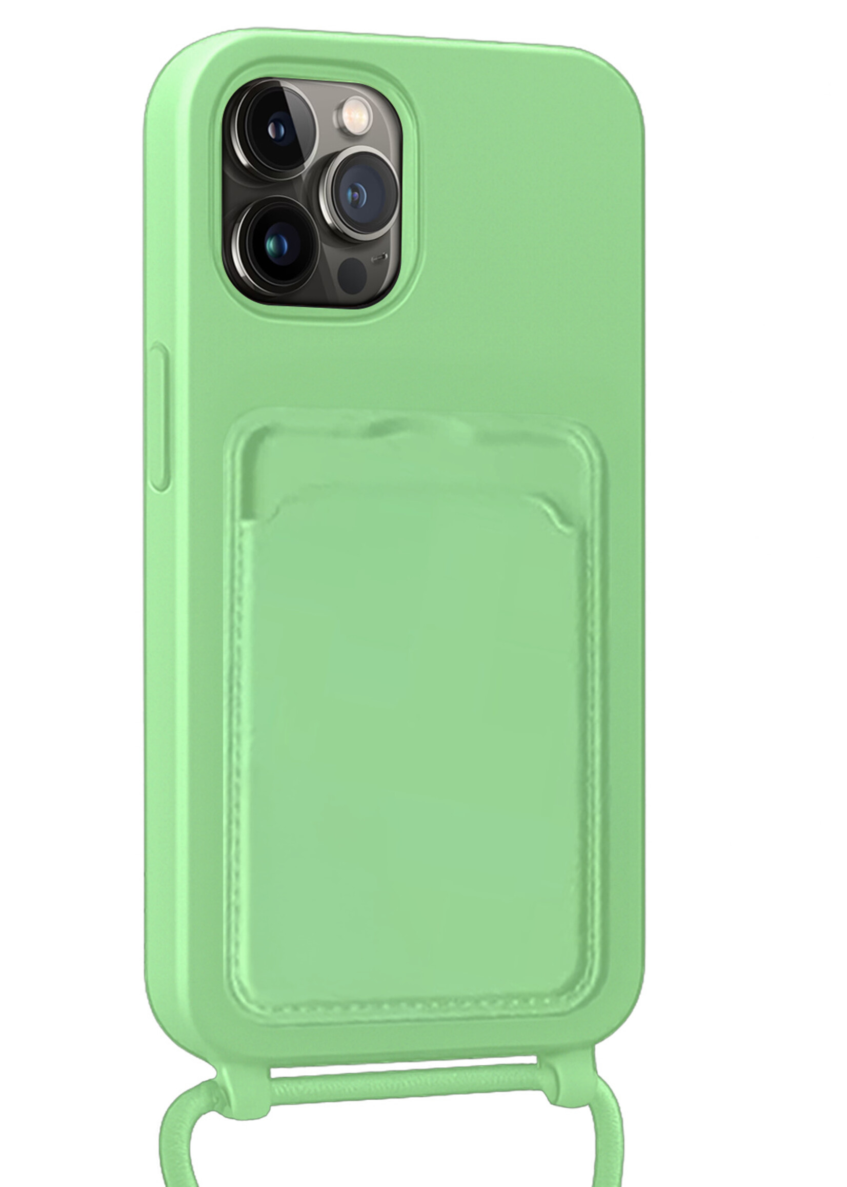 BTH BTH iPhone 14 Pro Hoesje Pashouder met Koord - Groen
