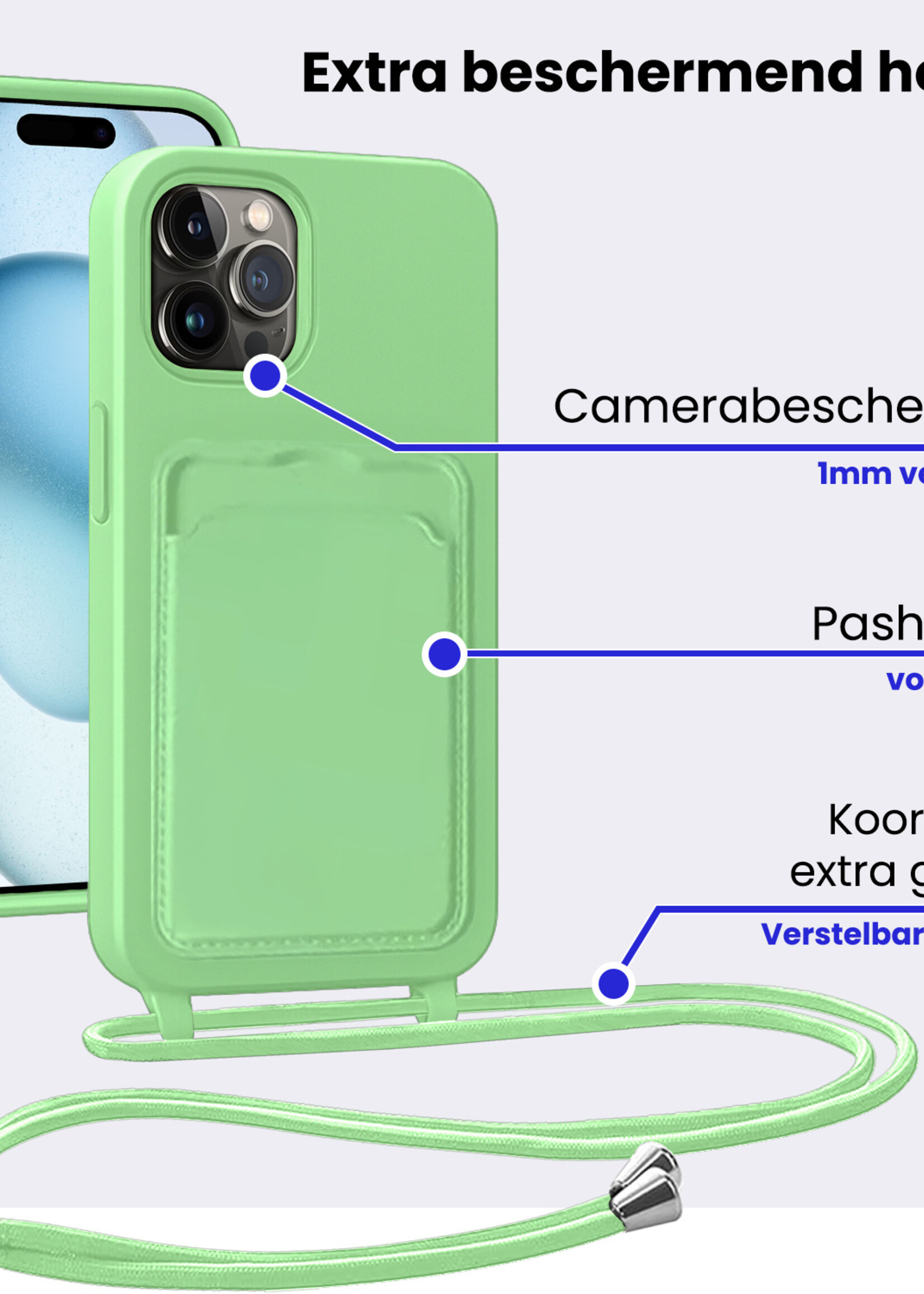 BTH BTH iPhone 14 Pro Hoesje Pashouder met Koord - Groen - 2 PACK