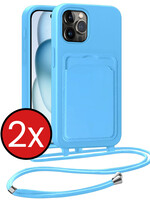 BTH BTH iPhone 14 Pro Hoesje Pashouder met Koord - Lichtblauw - 2 PACK