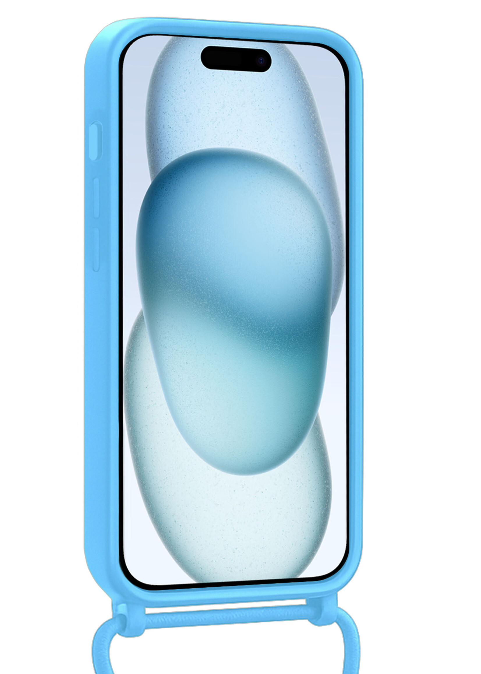 BTH BTH iPhone 14 Pro Hoesje Pashouder met Koord Met Screenprotector - Lichtblauw