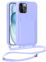 BTH BTH iPhone 14 Pro Hoesje Pashouder met Koord - Lila