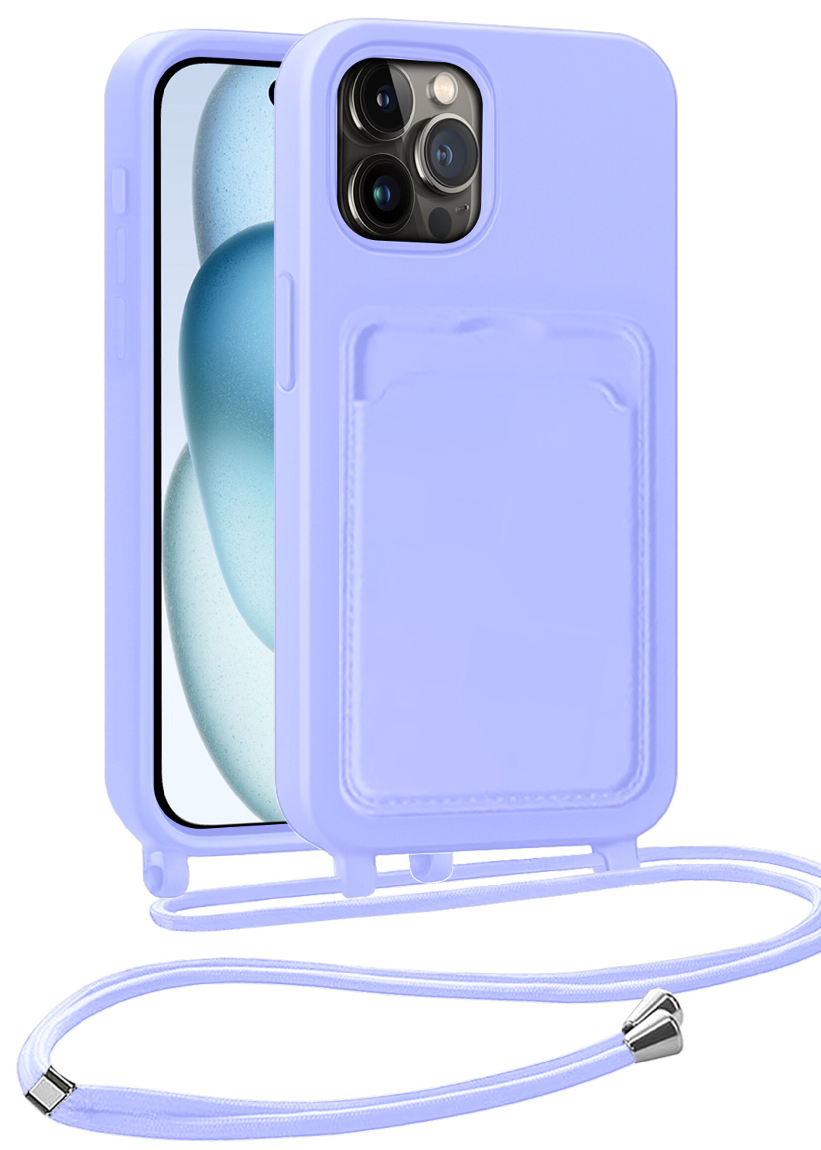 BTH BTH iPhone 14 Pro Hoesje Pashouder met Koord - Lila