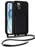 BTH BTH iPhone 14 Pro Hoesje Pashouder met Koord - Zwart
