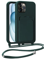 BTH BTH iPhone 14 Pro Max Hoesje Pashouder met Koord - Donkergroen