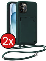 BTH BTH iPhone 14 Pro Max Hoesje Pashouder met Koord - Donkergroen - 2 PACK
