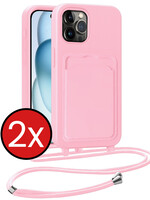 BTH BTH iPhone 14 Pro Max Hoesje Pashouder met Koord - Lichtroze - 2 PACK