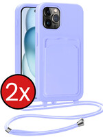 BTH BTH iPhone 14 Pro Max Hoesje Pashouder met Koord - Lila - 2 PACK