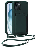 BTH BTH iPhone 15 Plus Hoesje Pashouder met Koord - Donkergroen