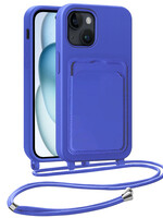 BTH BTH iPhone 15 Plus Hoesje Pashouder met Koord - Fel Blauw