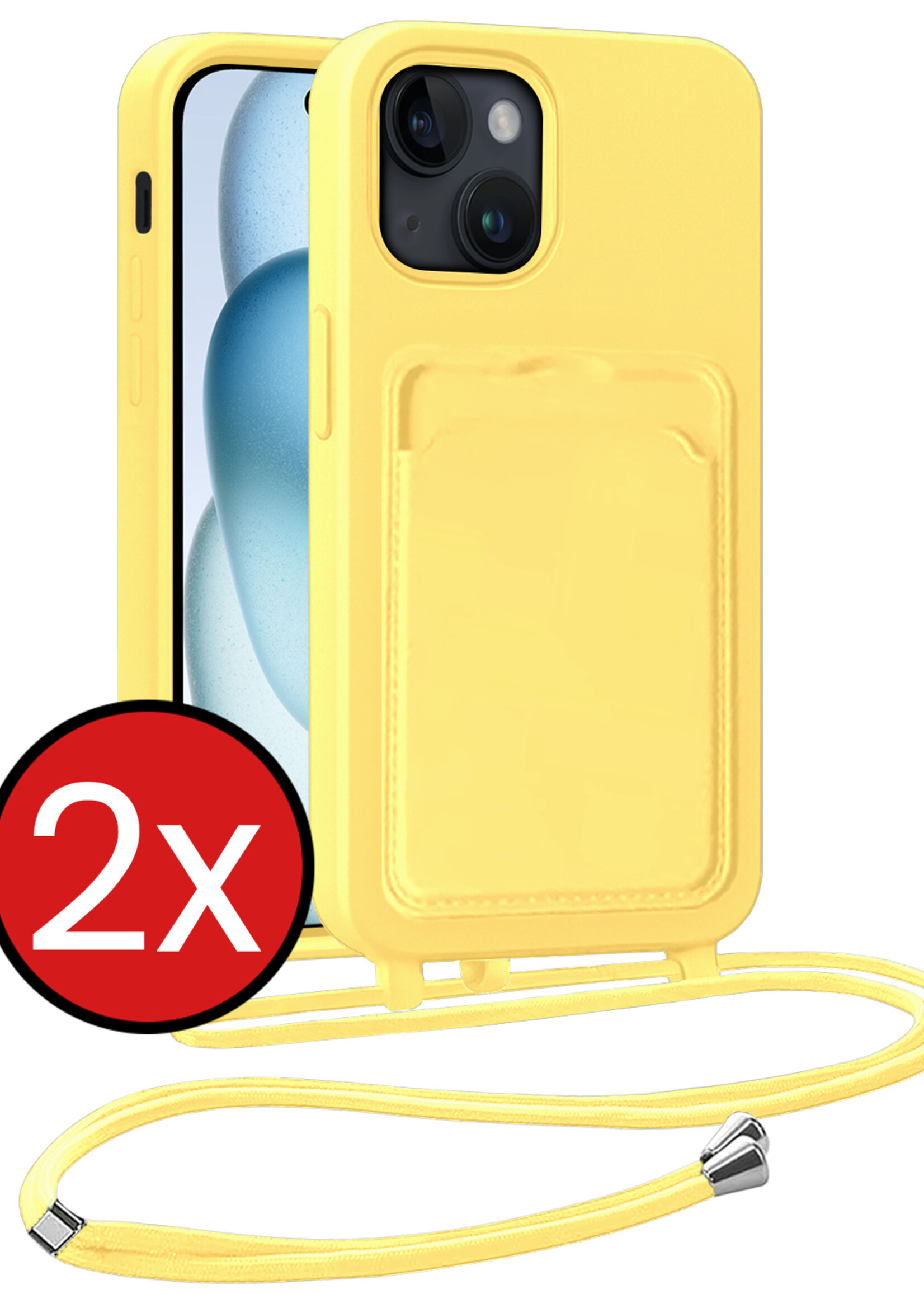BTH BTH iPhone 15 Plus Hoesje Pashouder met Koord - Geel - 2 PACK