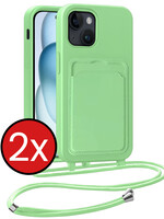 BTH BTH iPhone 15 Plus Hoesje Pashouder met Koord - Groen - 2 PACK