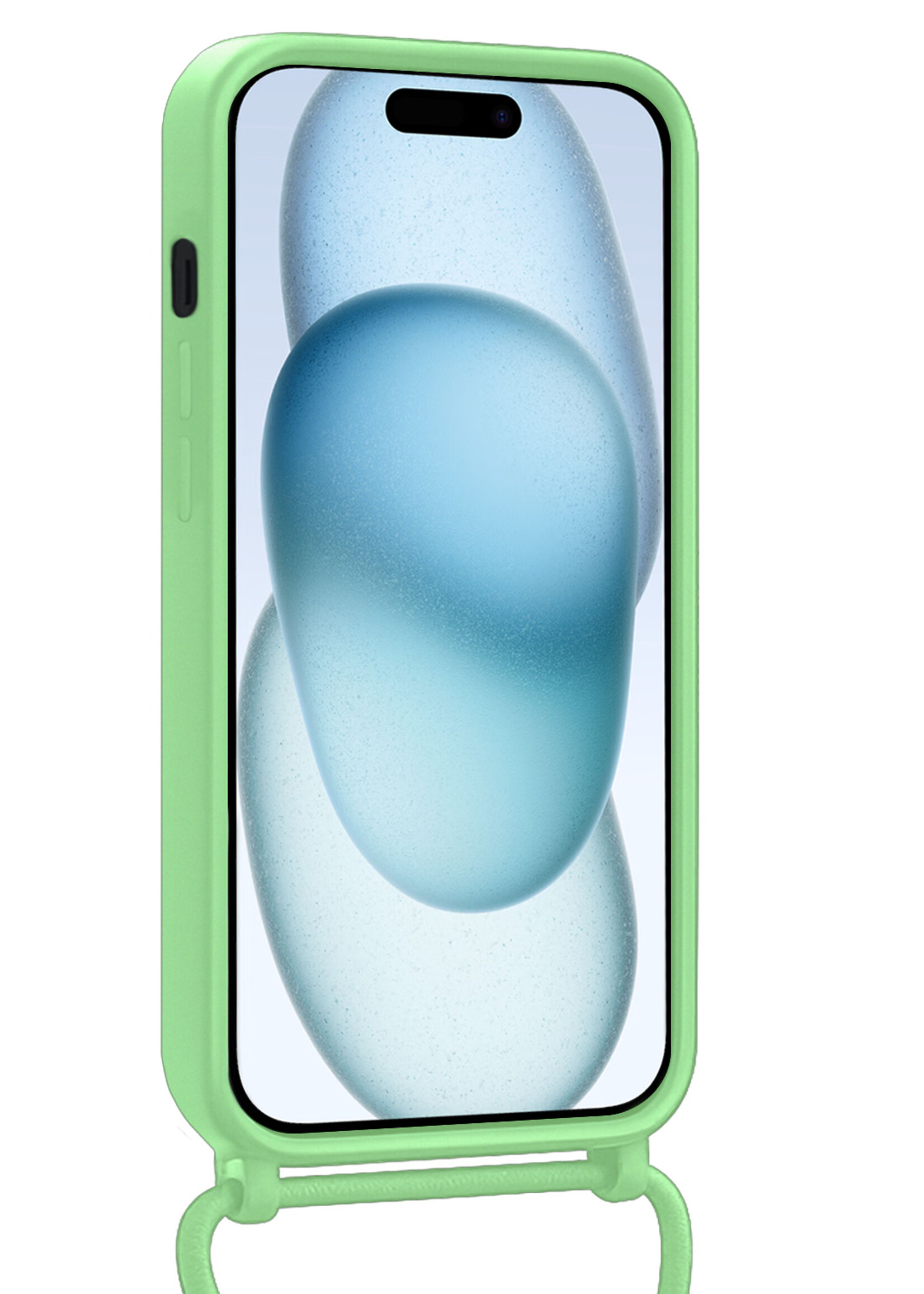 BTH BTH iPhone 15 Plus Hoesje Pashouder met Koord Met Screenprotector - Groen