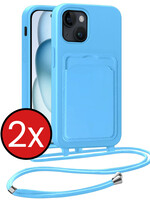 BTH BTH iPhone 15 Plus Hoesje Pashouder met Koord - Lichtblauw - 2 PACK