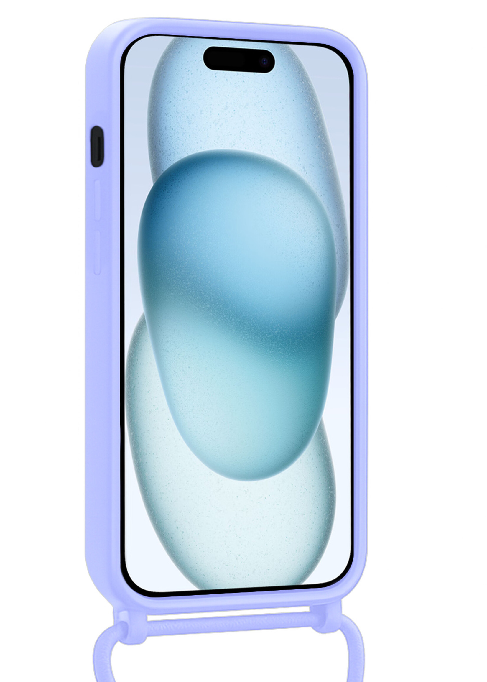 BTH BTH iPhone 15 Plus Hoesje Pashouder met Koord Met Screenprotector - Lila