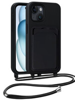BTH BTH iPhone 15 Plus Hoesje Pashouder met Koord - Zwart