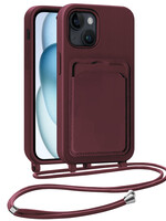 BTH BTH iPhone 15 Hoesje Pashouder met Koord - Aubergine