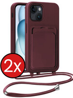 BTH BTH iPhone 15 Hoesje Pashouder met Koord - Aubergine - 2 PACK