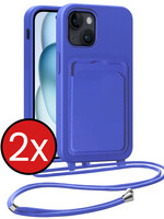 BTH BTH iPhone 15 Hoesje Pashouder met Koord - Fel Blauw - 2 PACK