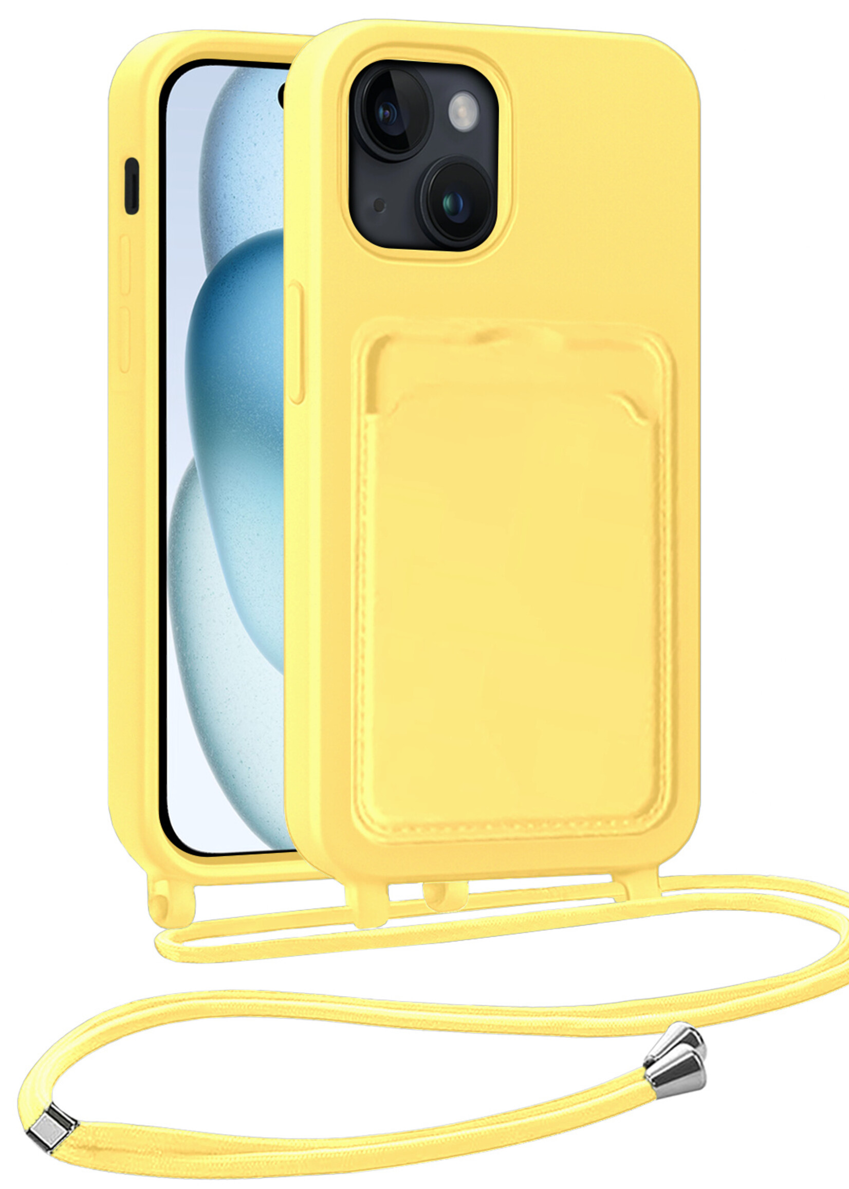 BTH BTH iPhone 15 Hoesje Pashouder met Koord - Geel