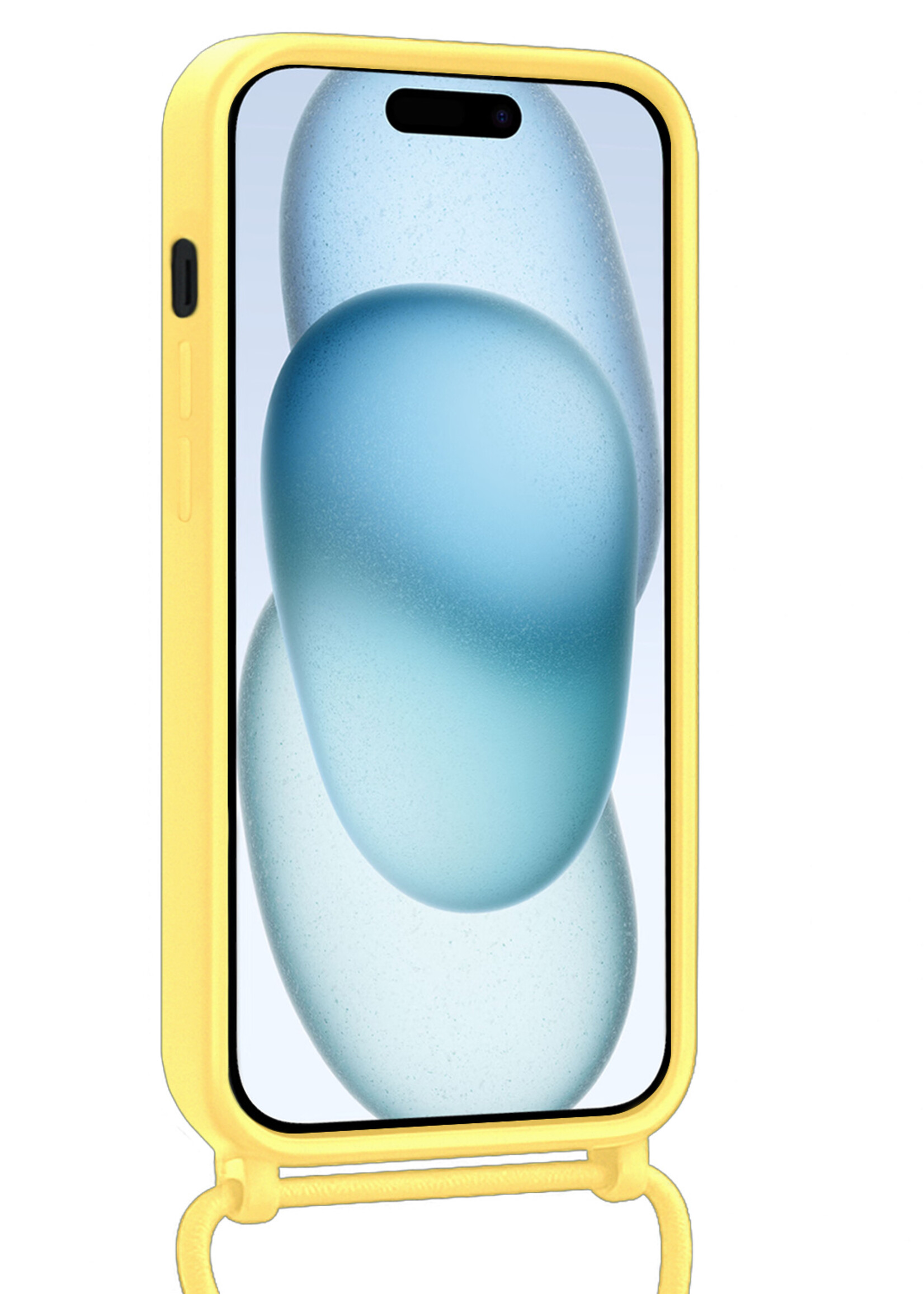 BTH BTH iPhone 15 Hoesje Pashouder met Koord Met Screenprotector - Geel