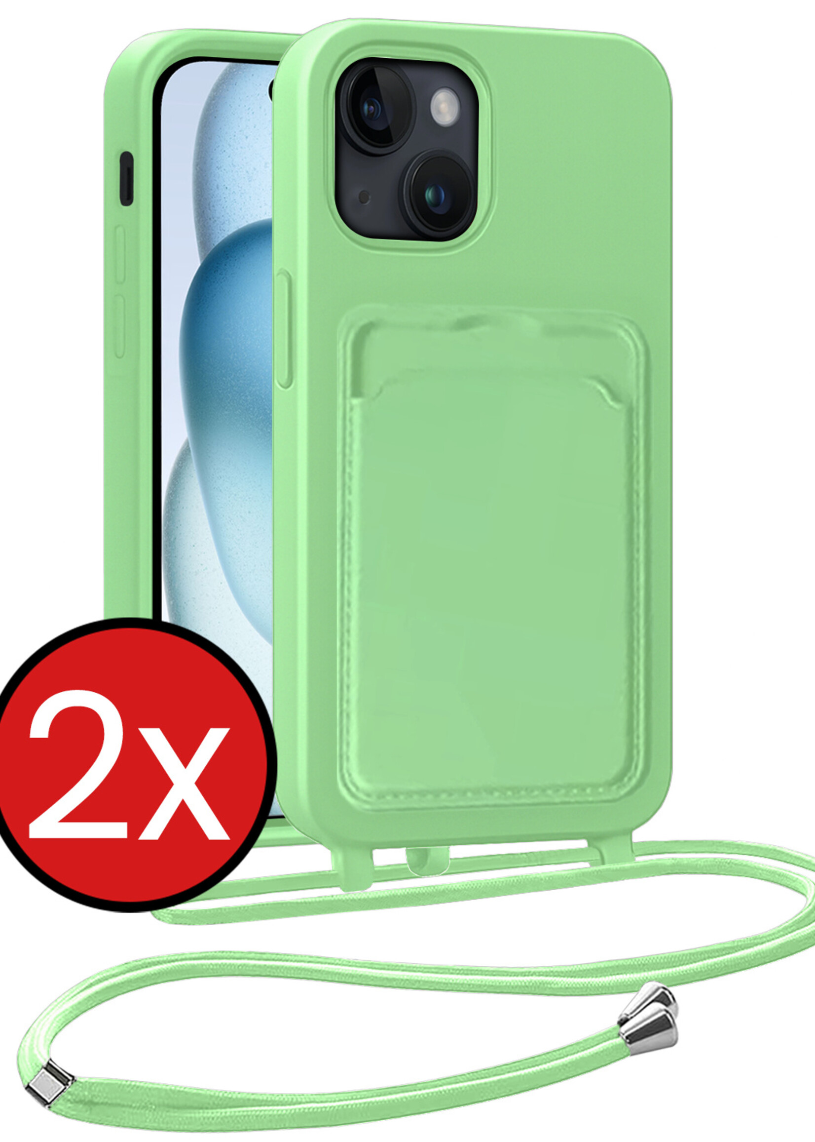BTH BTH iPhone 15 Hoesje Pashouder met Koord - Groen - 2 PACK