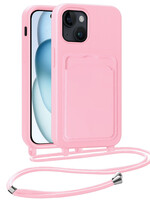 BTH BTH iPhone 15 Hoesje Pashouder met Koord - Lichtroze