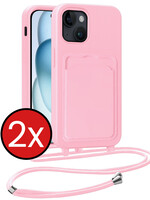 BTH BTH iPhone 15 Hoesje Pashouder met Koord - Lichtroze - 2 PACK