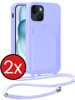 BTH BTH iPhone 15 Hoesje Pashouder met Koord - Lila - 2 PACK