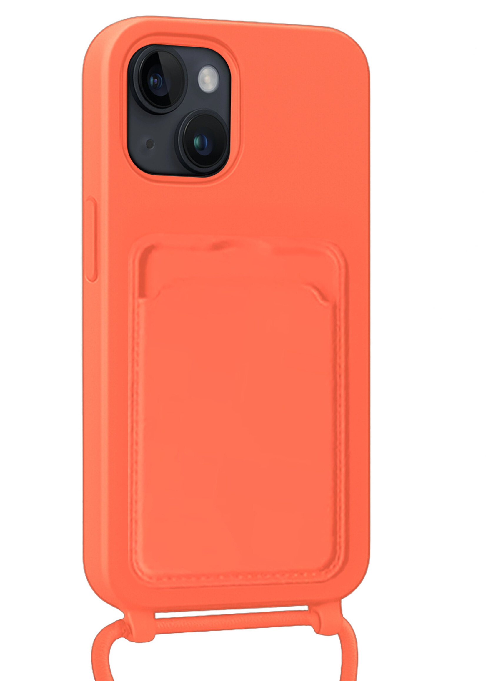 BTH BTH iPhone 15 Hoesje Pashouder met Koord - Papaya