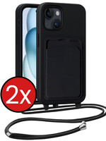 BTH BTH iPhone 15 Hoesje Pashouder met Koord - Zwart - 2 PACK
