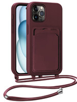 BTH BTH iPhone 15 Pro Hoesje Pashouder met Koord - Aubergine