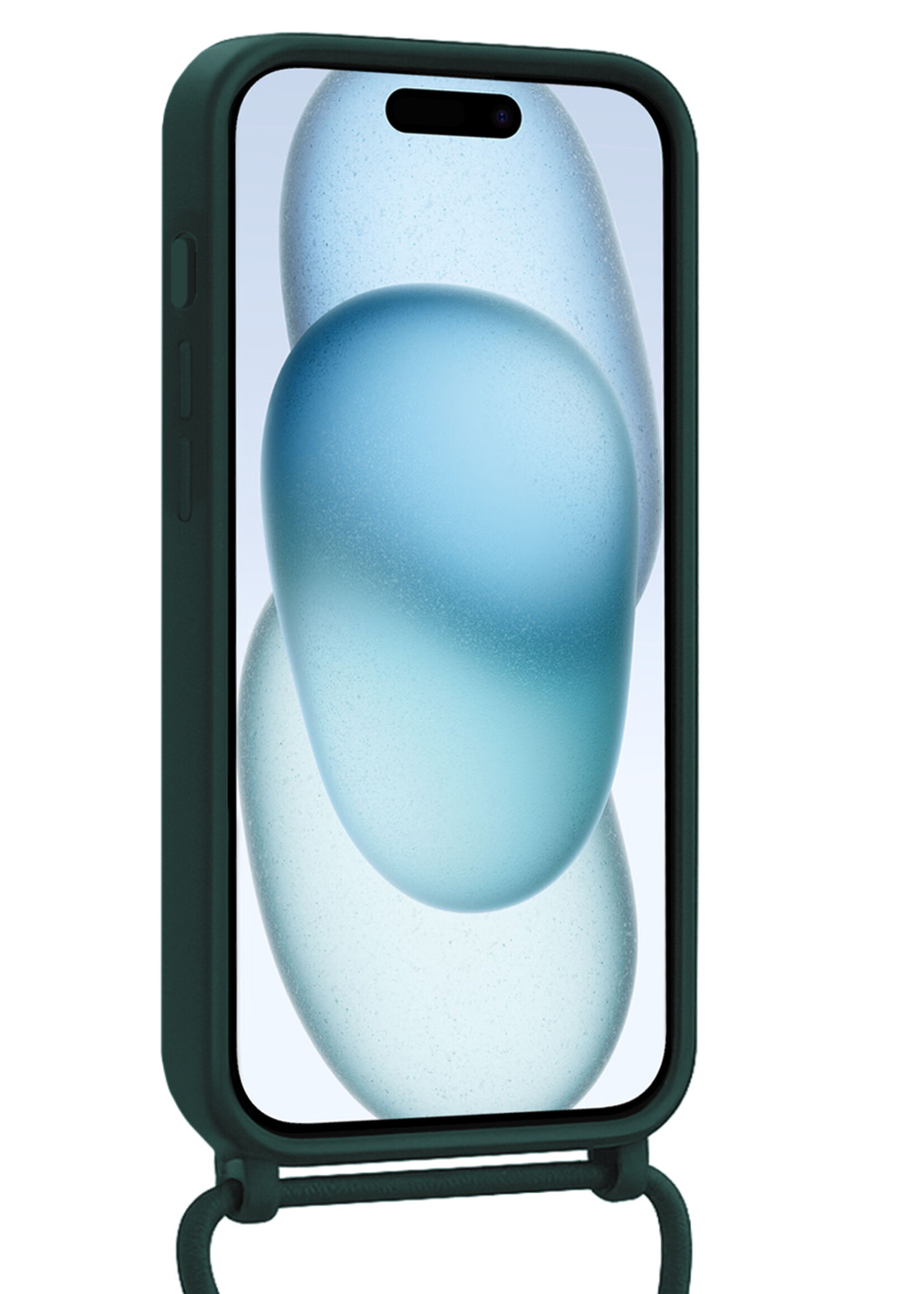 BTH BTH iPhone 15 Pro Hoesje Pashouder met Koord Met Screenprotector - Donkergroen