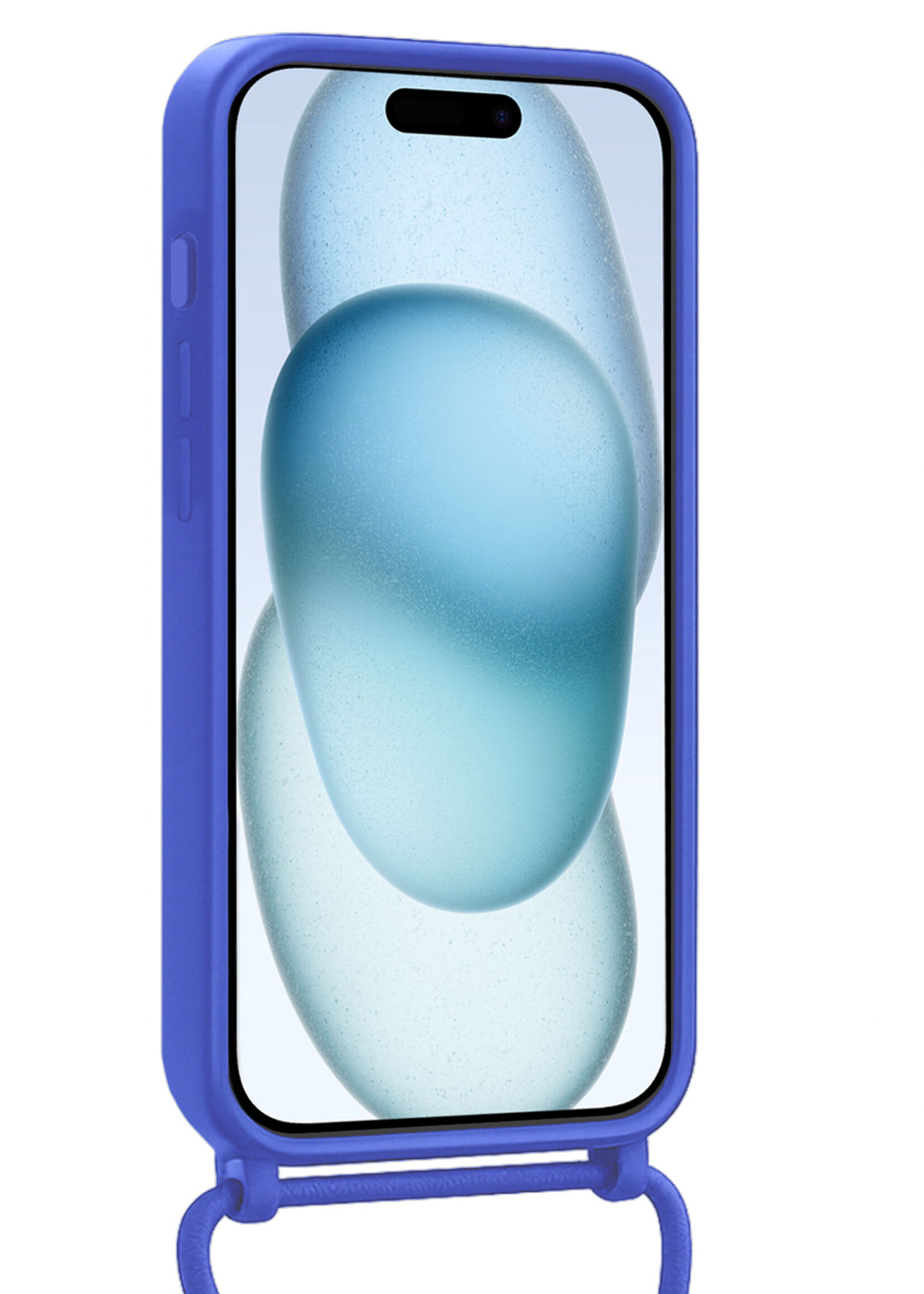 BTH BTH iPhone 15 Pro Hoesje Pashouder met Koord Met Screenprotector - Fel Blauw