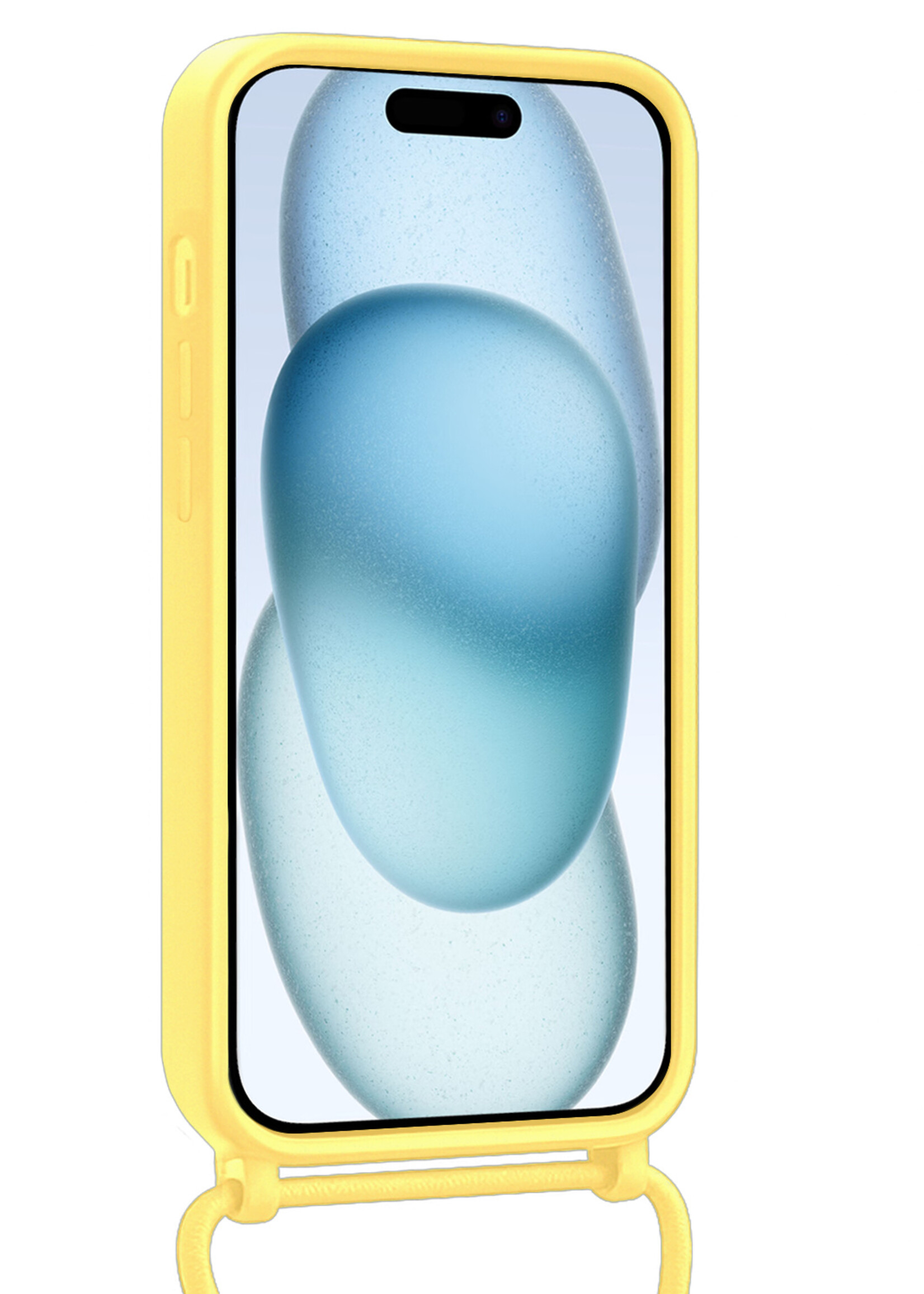 BTH BTH iPhone 15 Pro Hoesje Pashouder met Koord Met 2x Screenprotector - Geel