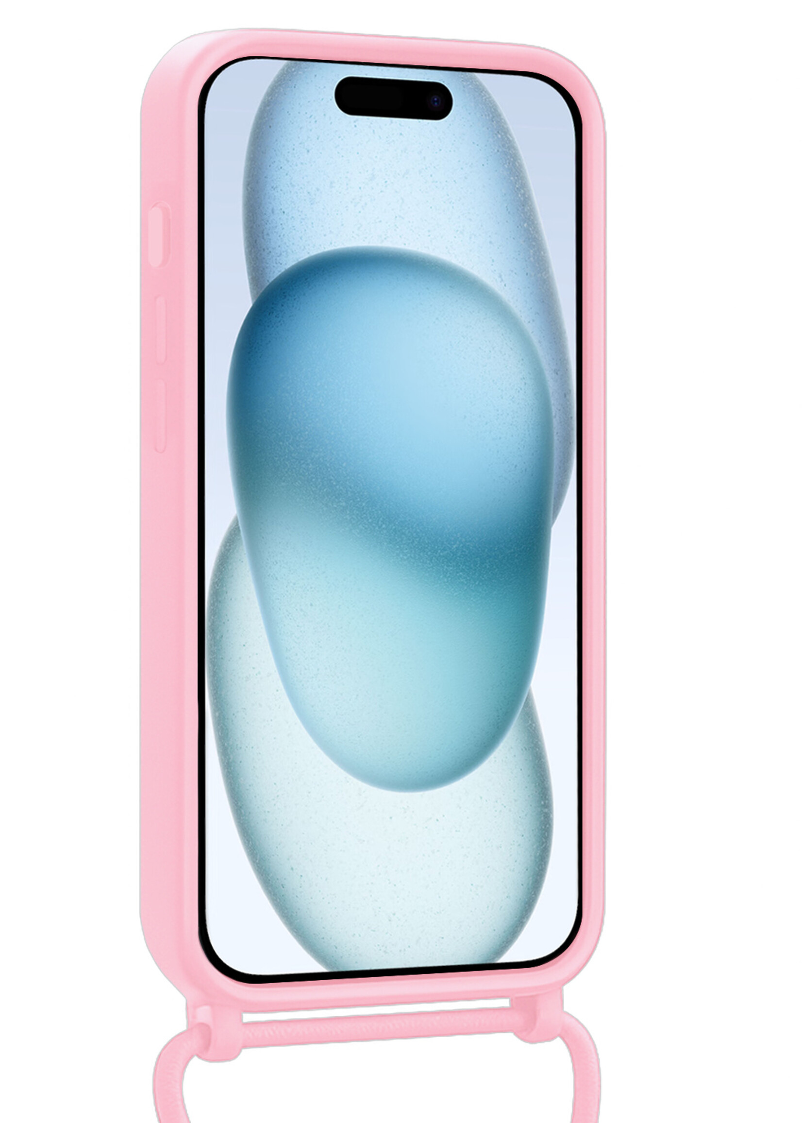 BTH BTH iPhone 15 Pro Hoesje Pashouder met Koord - Lichtroze - 2 PACK