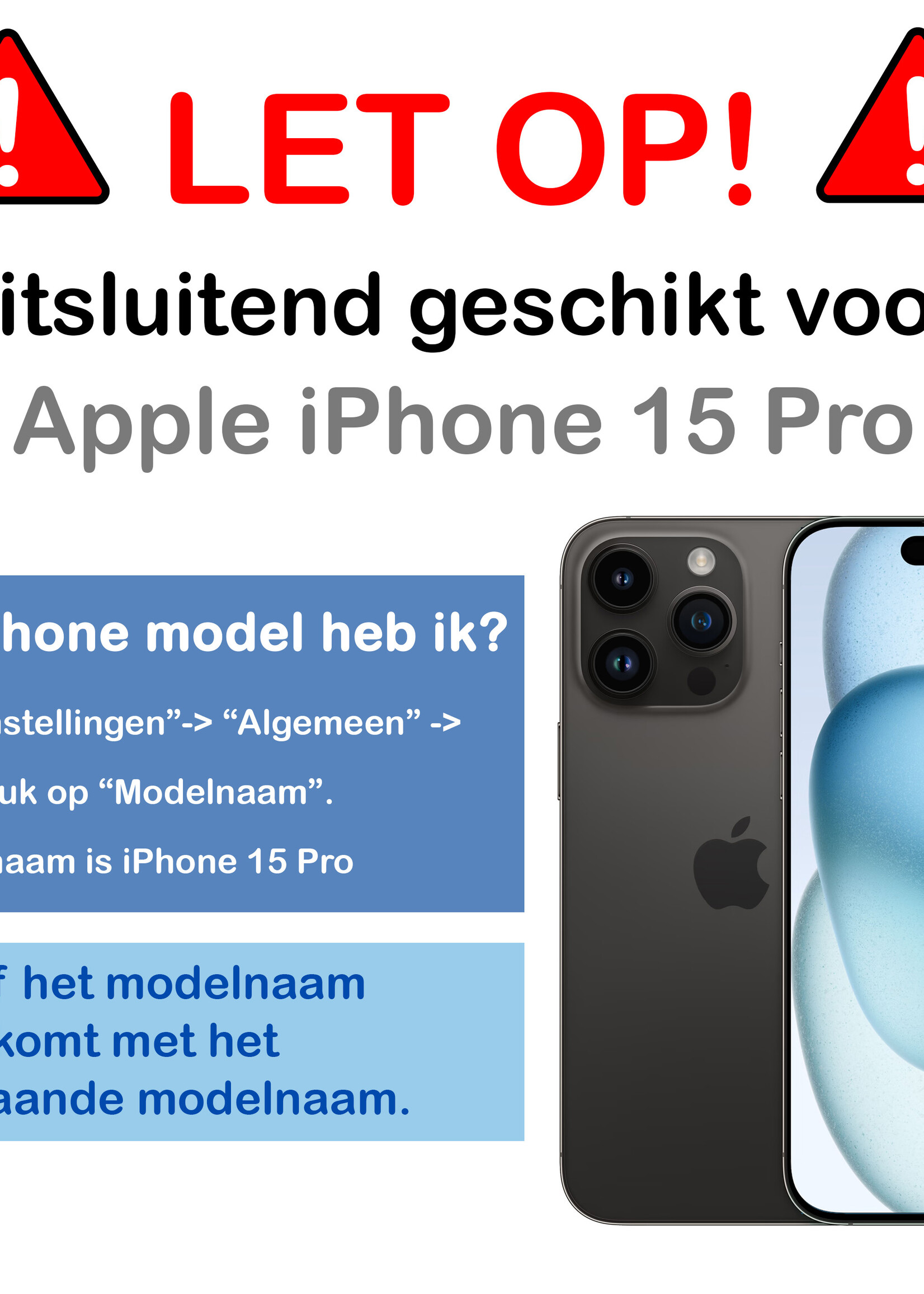 BTH BTH iPhone 15 Pro Hoesje Pashouder met Koord Met 2x Screenprotector - Lila