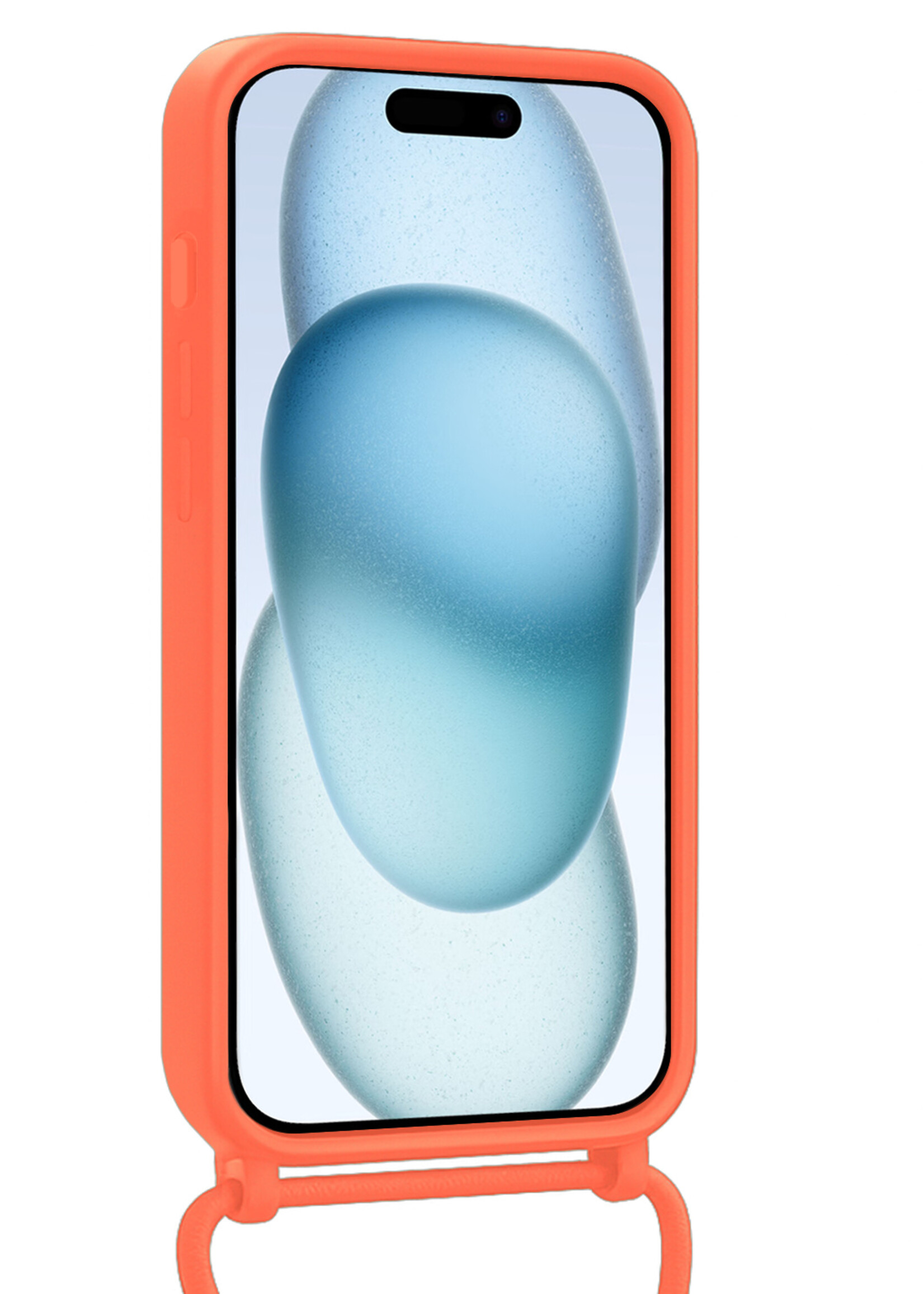 BTH BTH iPhone 15 Pro Hoesje Pashouder met Koord Met 2x Screenprotector - Papaya