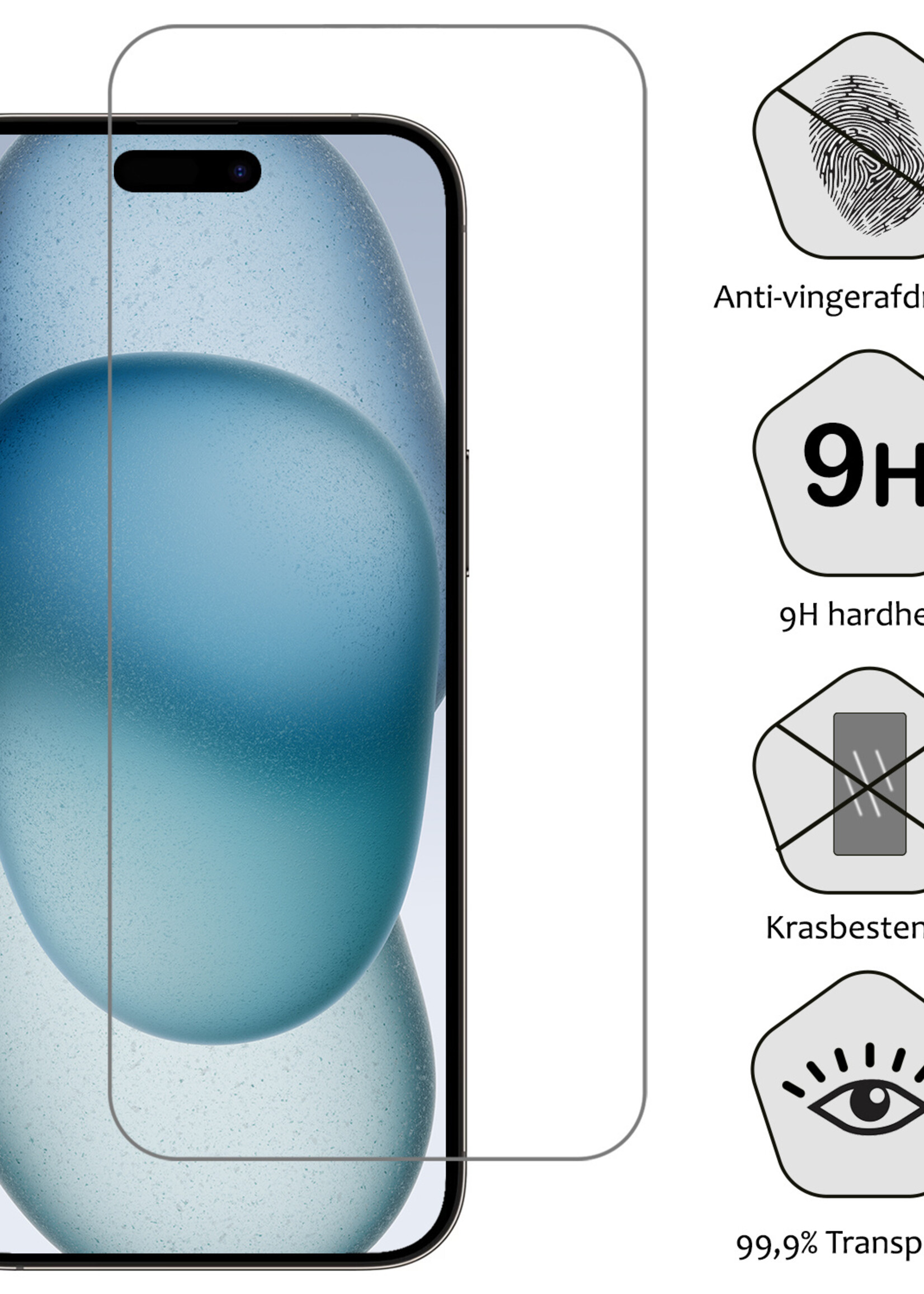 BTH BTH iPhone 15 Pro Hoesje Pashouder met Koord Met Screenprotector - Zwart
