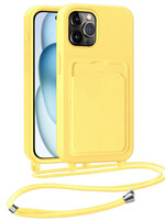 BTH BTH iPhone 15 Pro Max Hoesje Pashouder met Koord - Geel - 2 PACK