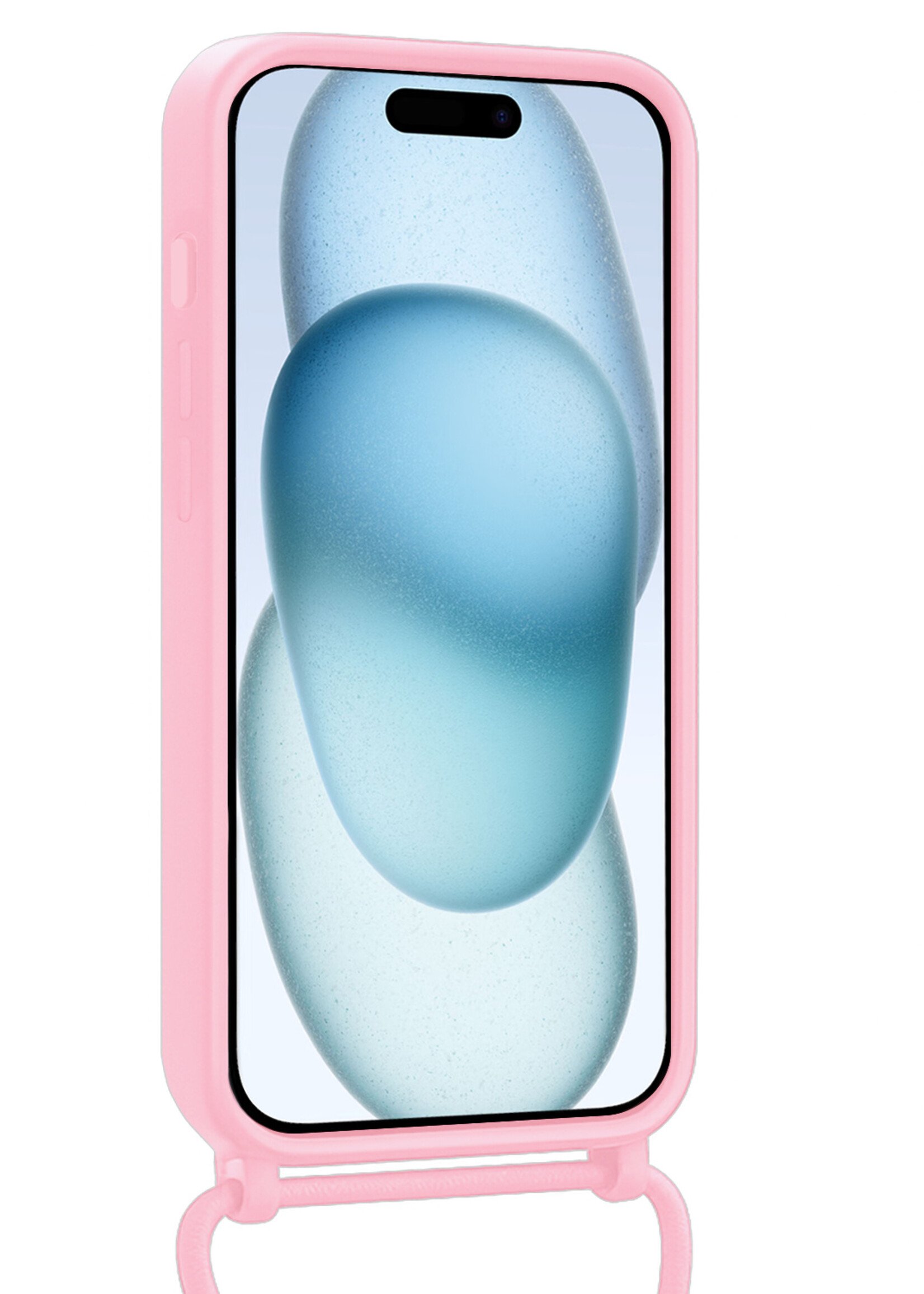 BTH BTH iPhone 15 Pro Max Hoesje Pashouder met Koord Met 2x Screenprotector - Lichtroze
