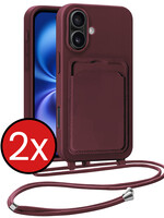 BTH BTH iPhone 16 Plus Hoesje Pashouder met Koord - Aubergine - 2 PACK