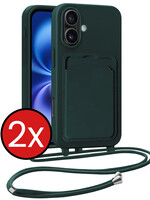 BTH BTH iPhone 16 Plus Hoesje Pashouder met Koord - Donkergroen - 2 PACK